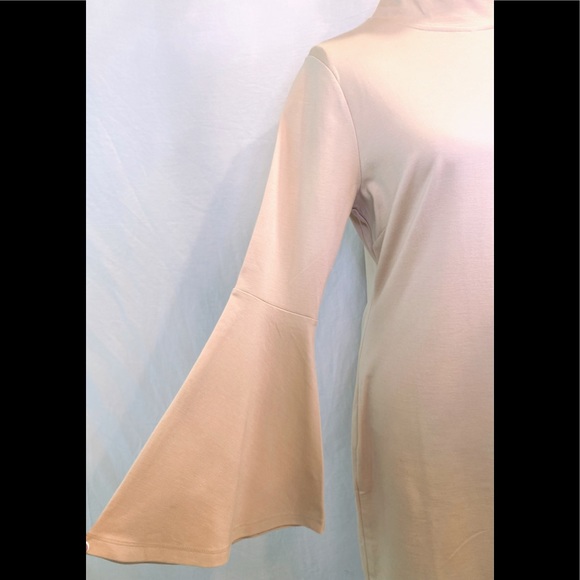Venus Neutral Color Mock Neck Flair Sleeve Dress - Picture 6 of 13